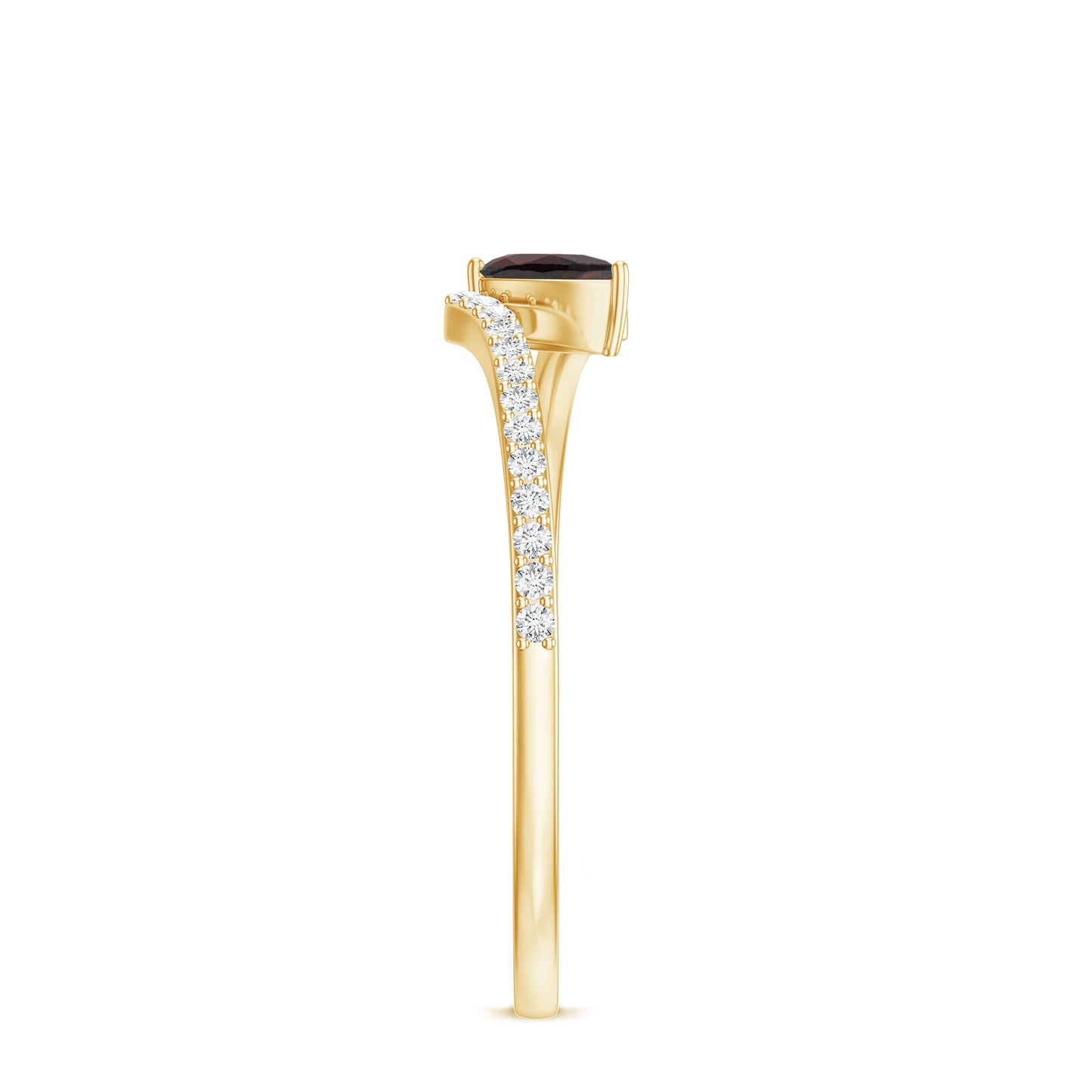 Real Pear Shape Garnet Promise Ring with Diamond Bypass Shank