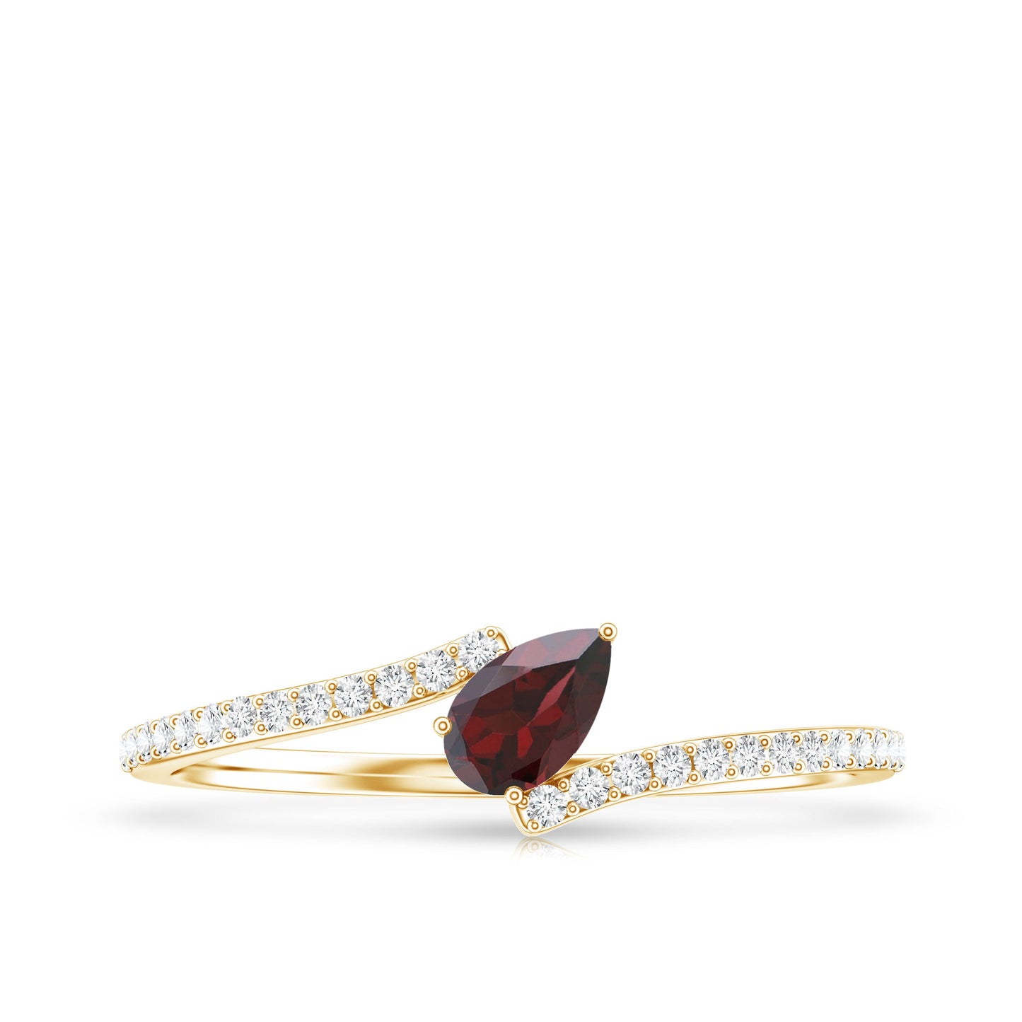 Real Pear Shape Garnet Promise Ring with Diamond Bypass Shank