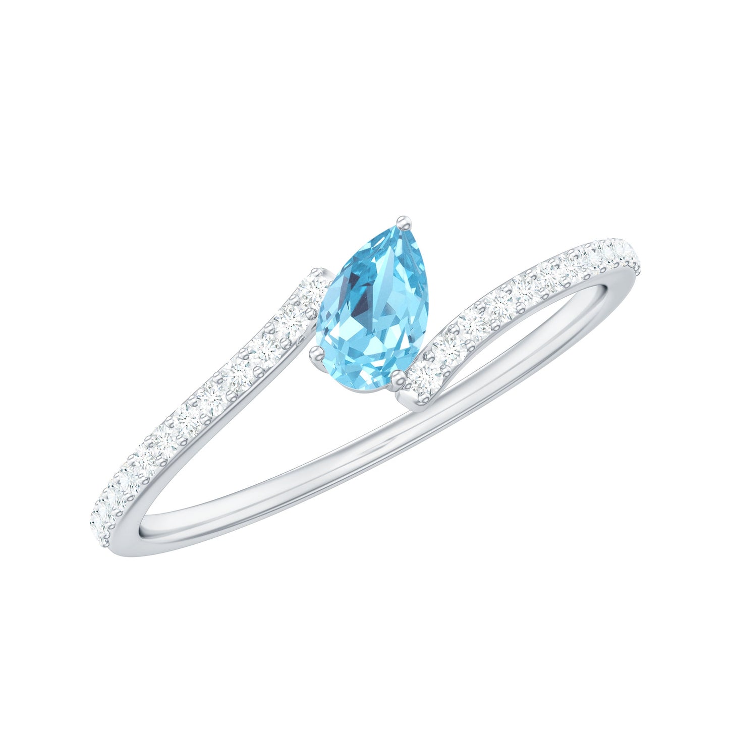 Real Aquamarine and Diamond Promise Ring in Bypass Shank