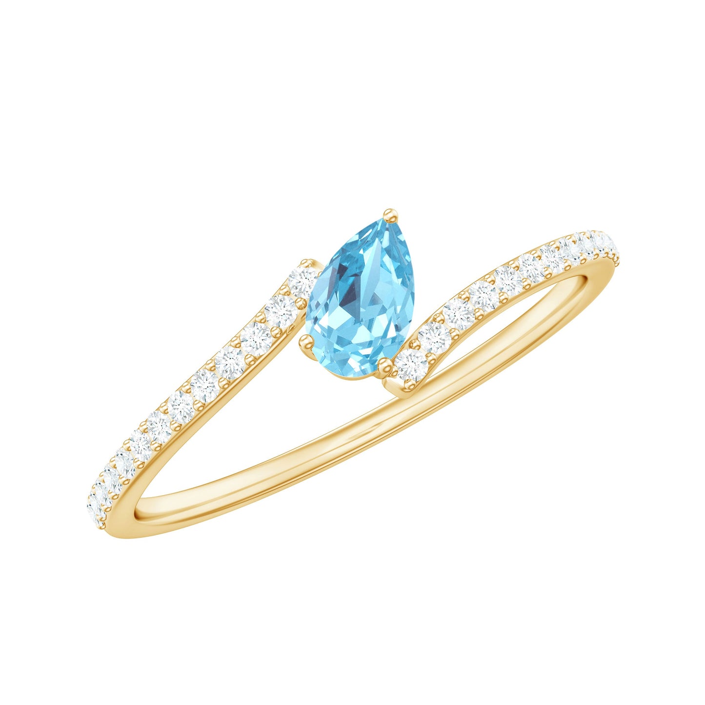 Real Aquamarine and Diamond Promise Ring in Bypass Shank