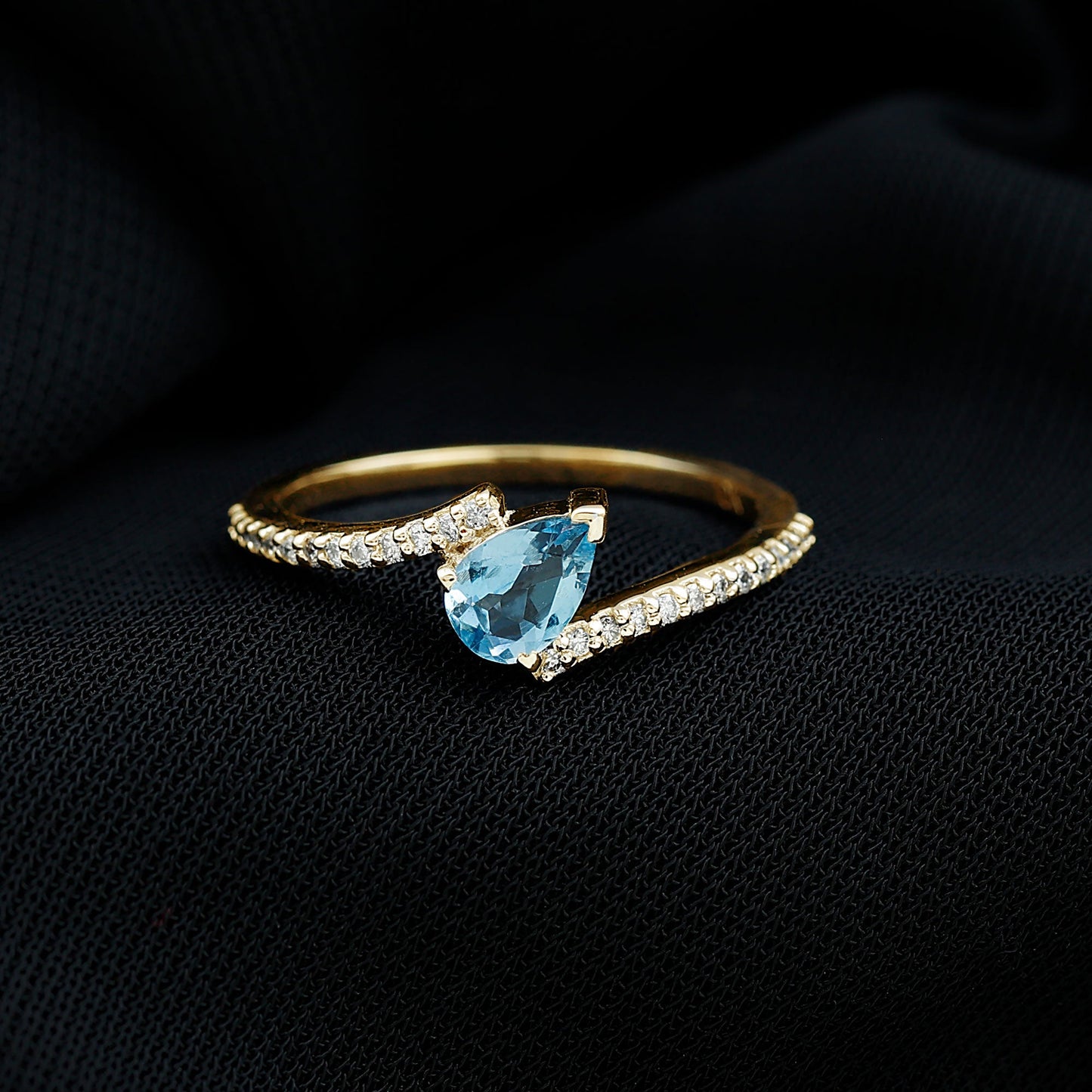 Real Aquamarine and Diamond Promise Ring in Bypass Shank