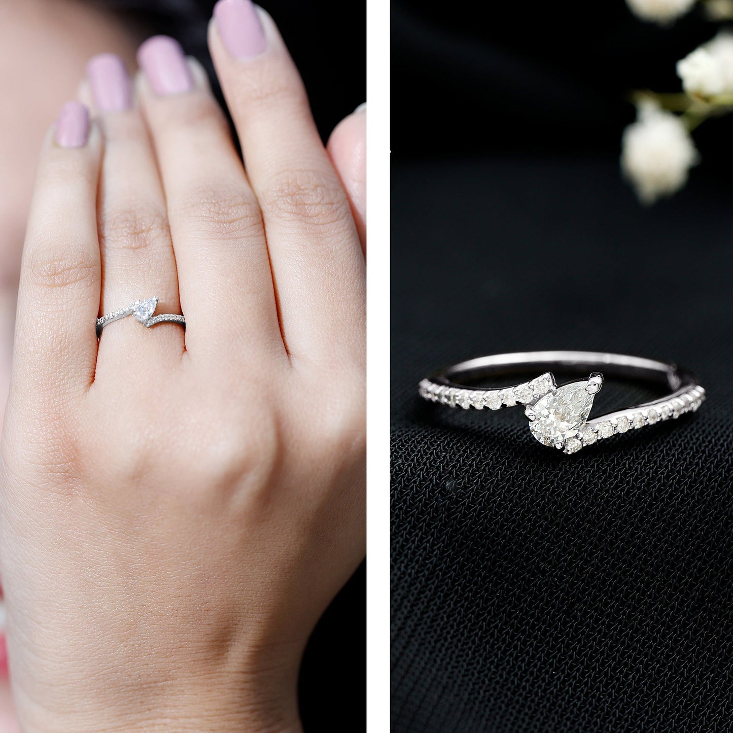 Pear Shaped Moissanite Bypass Promise Ring for Her