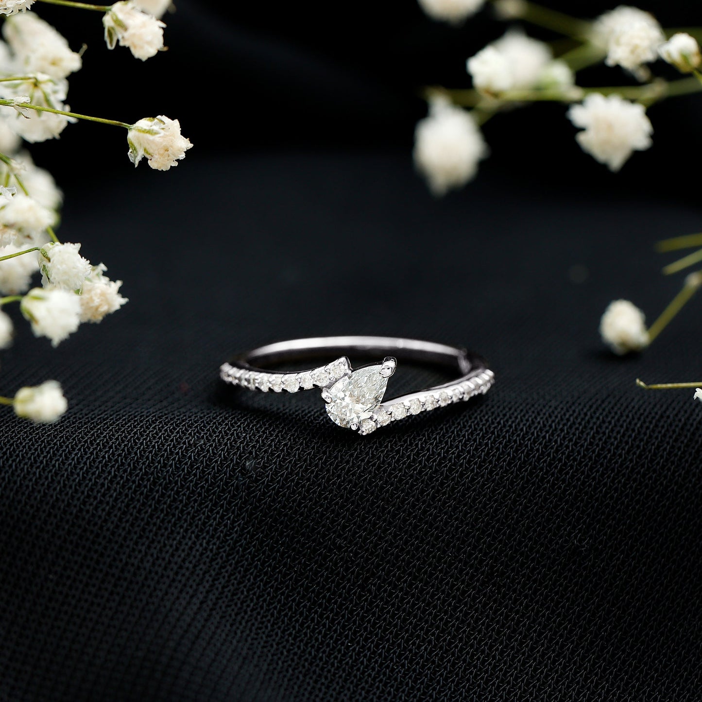 Pear Shaped Moissanite Bypass Promise Ring for Her