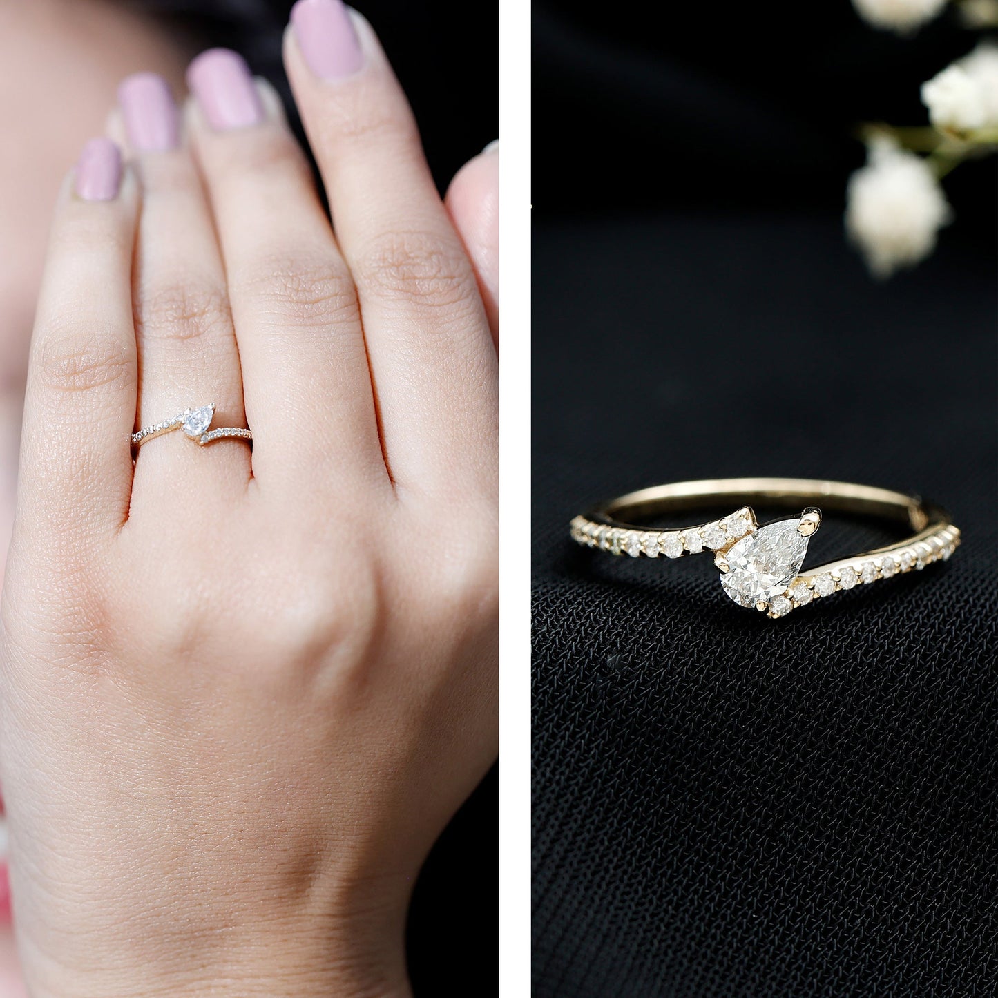 Pear Shaped Moissanite Bypass Promise Ring for Her