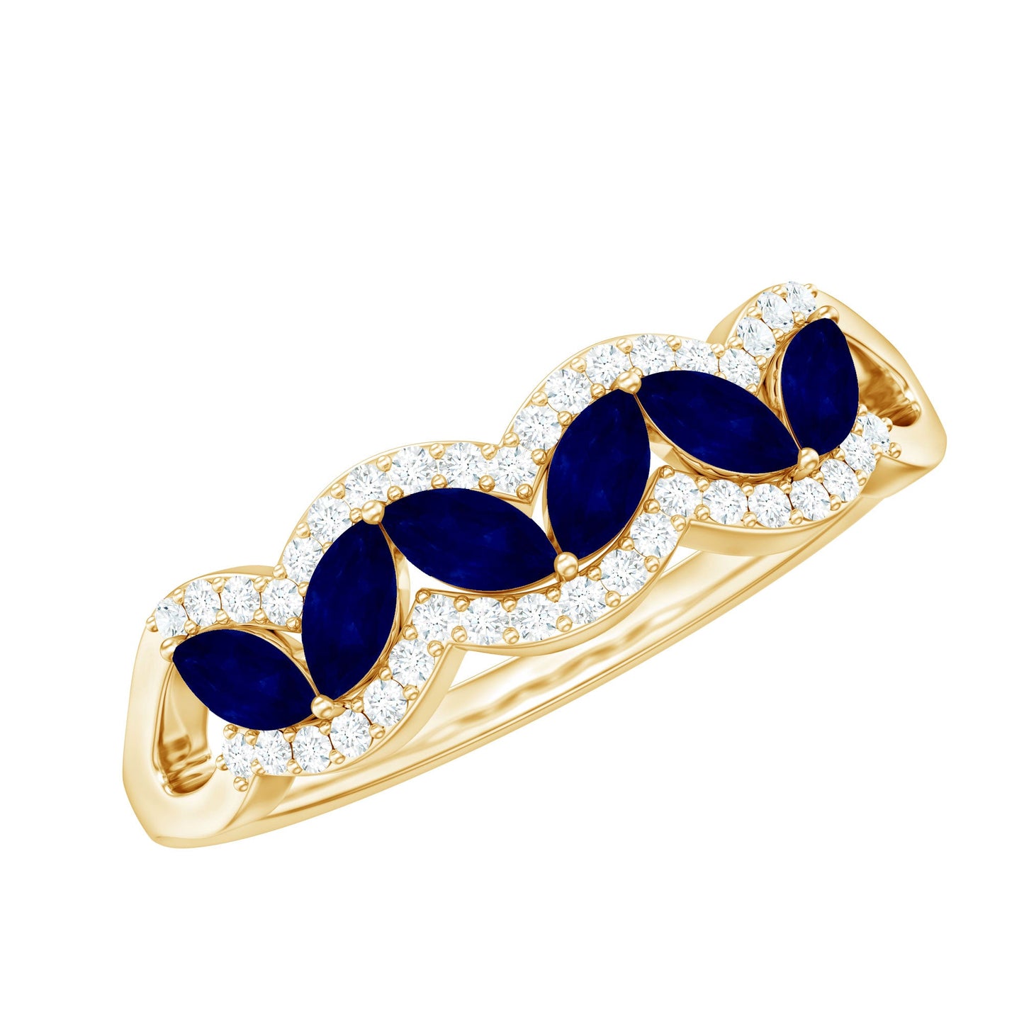 Certified Marquise Cut Blue Sapphire and Diamond Wedding Anniversary Band Ring