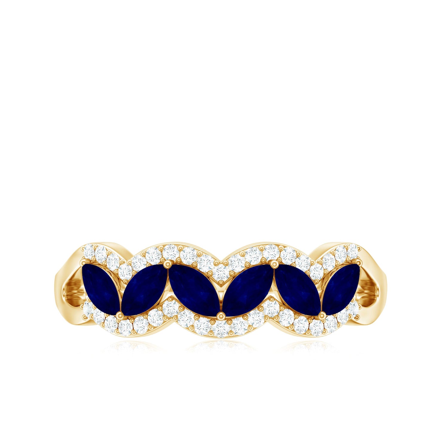 Certified Marquise Cut Blue Sapphire and Diamond Wedding Anniversary Band Ring