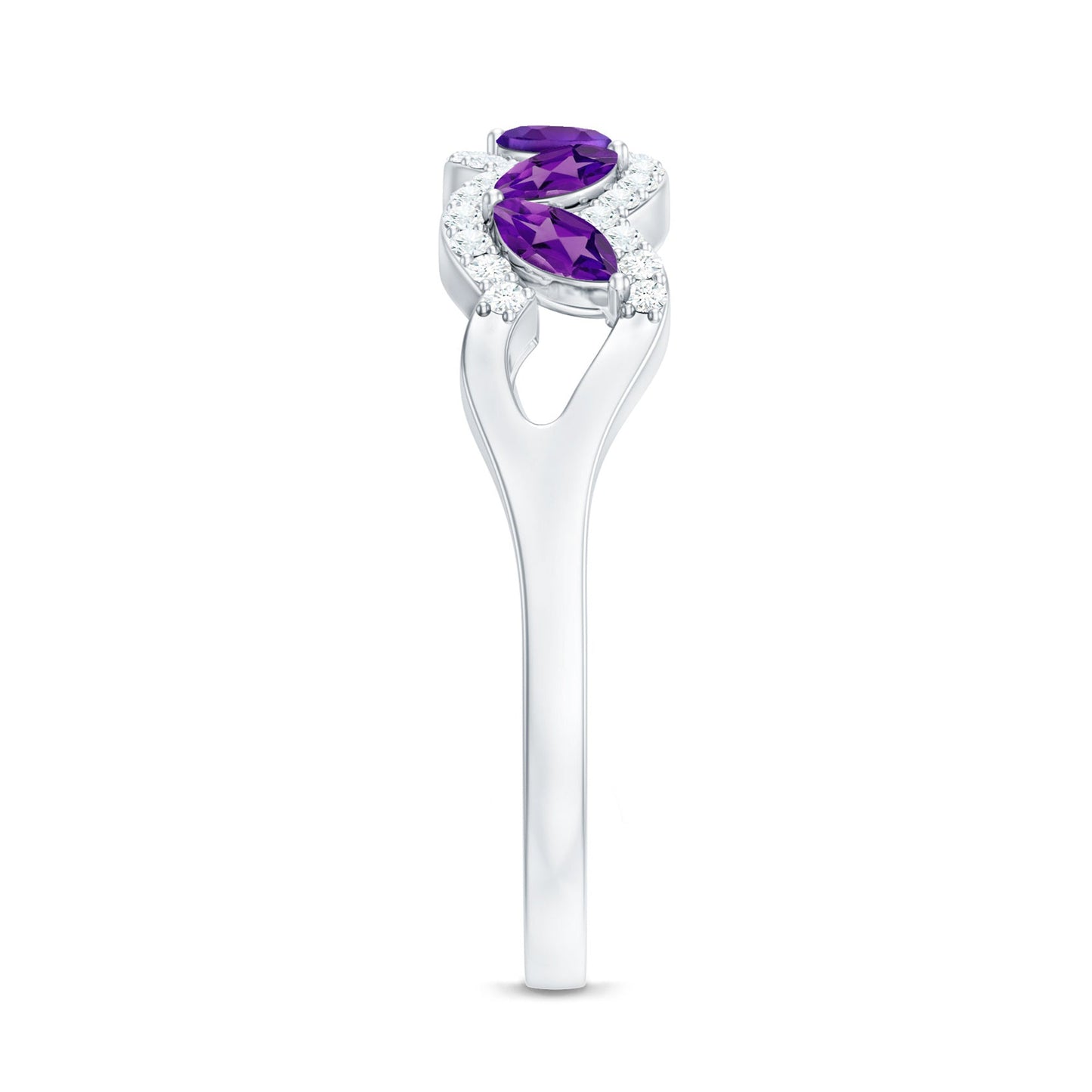 Real Marquise Amethyst Half Eternity Band Ring with Diamond