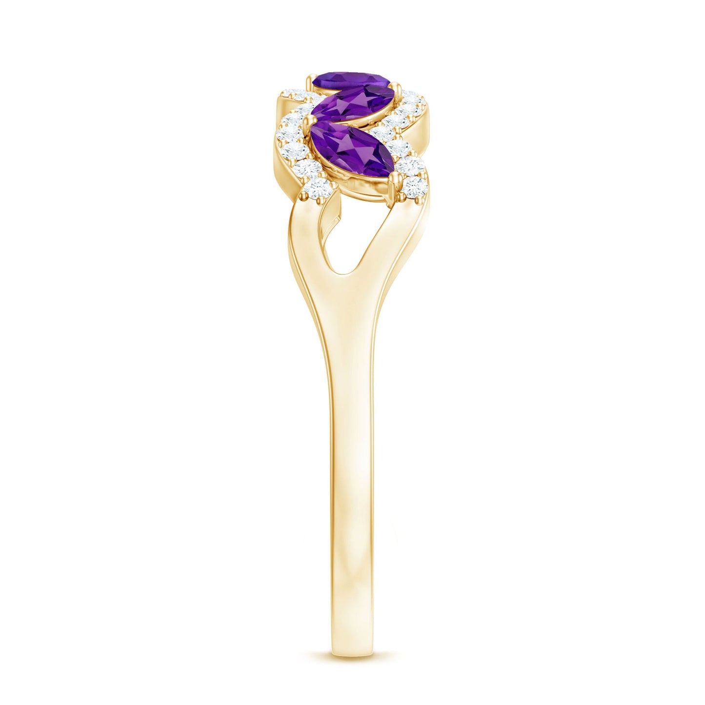 Real Marquise Amethyst Half Eternity Band Ring with Diamond