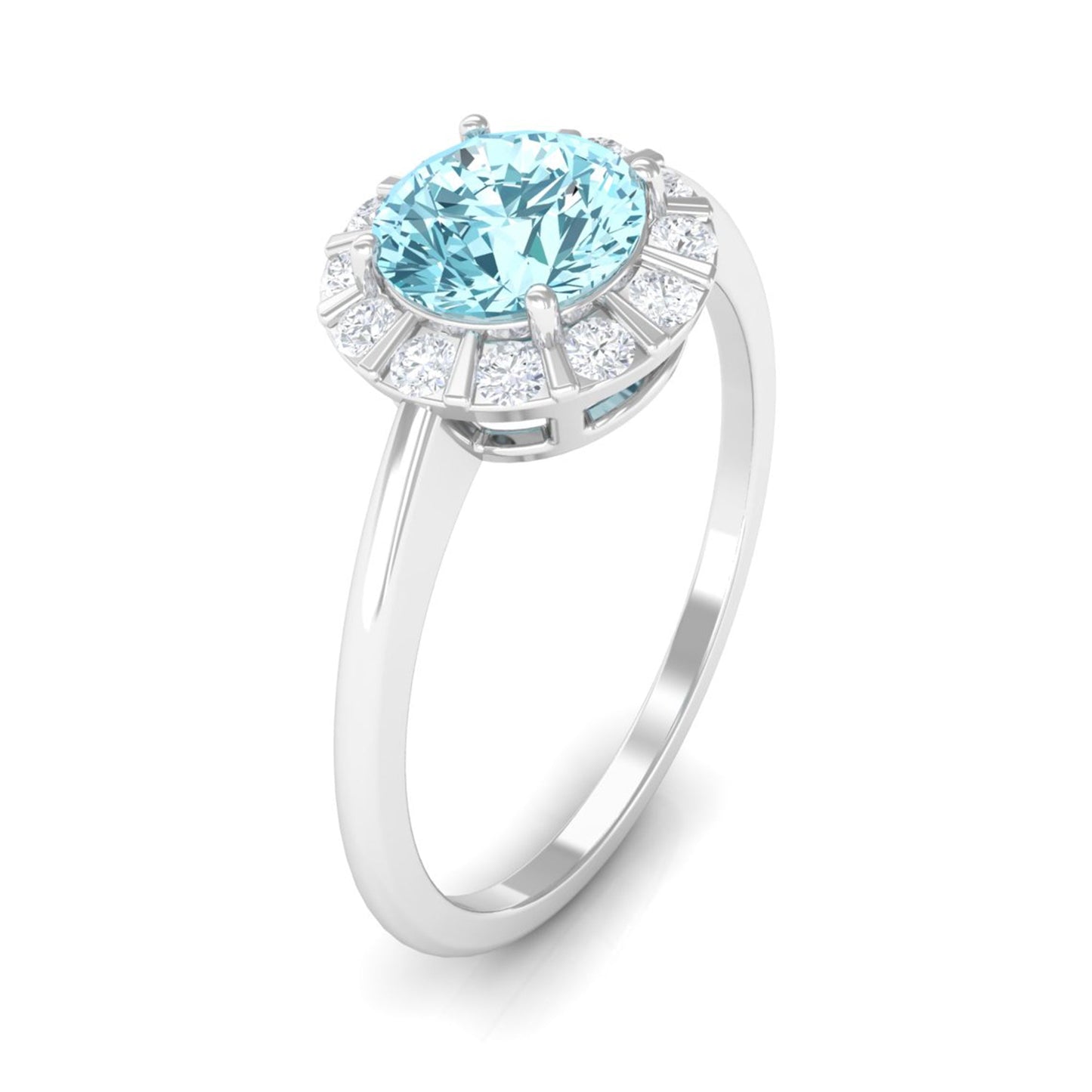 0.8 Carat Aquamarine Engagement Ring with Diamond Floating Halo