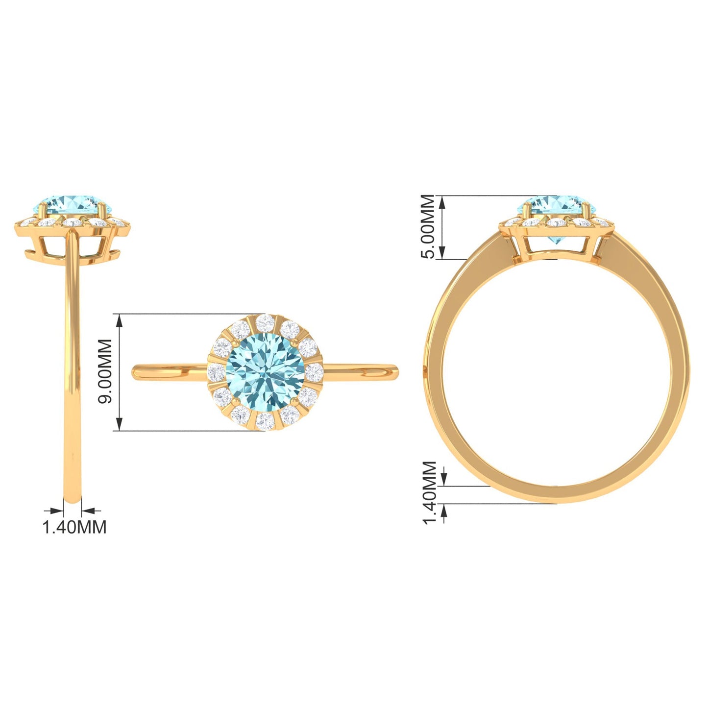 0.8 Carat Aquamarine Engagement Ring with Diamond Floating Halo