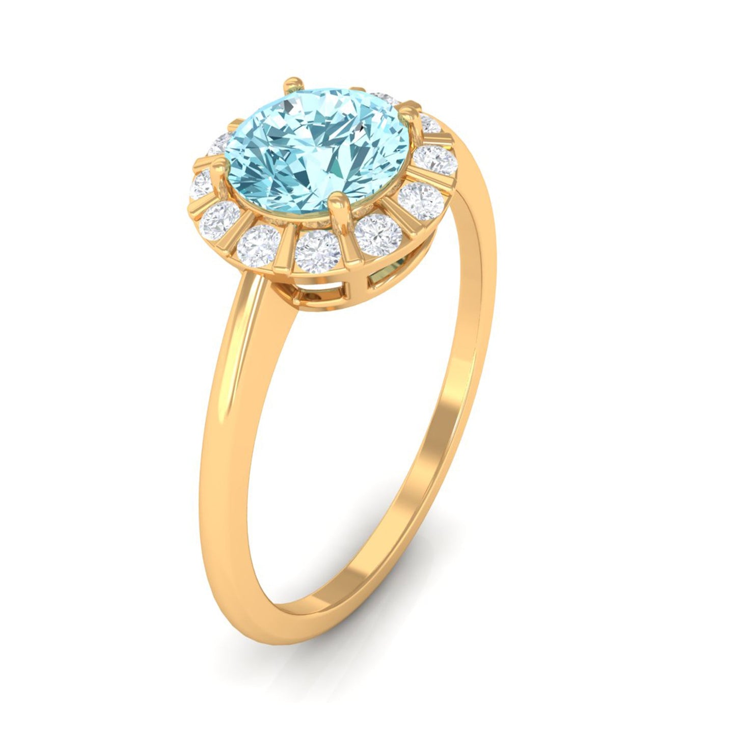0.8 Carat Aquamarine Engagement Ring with Diamond Floating Halo