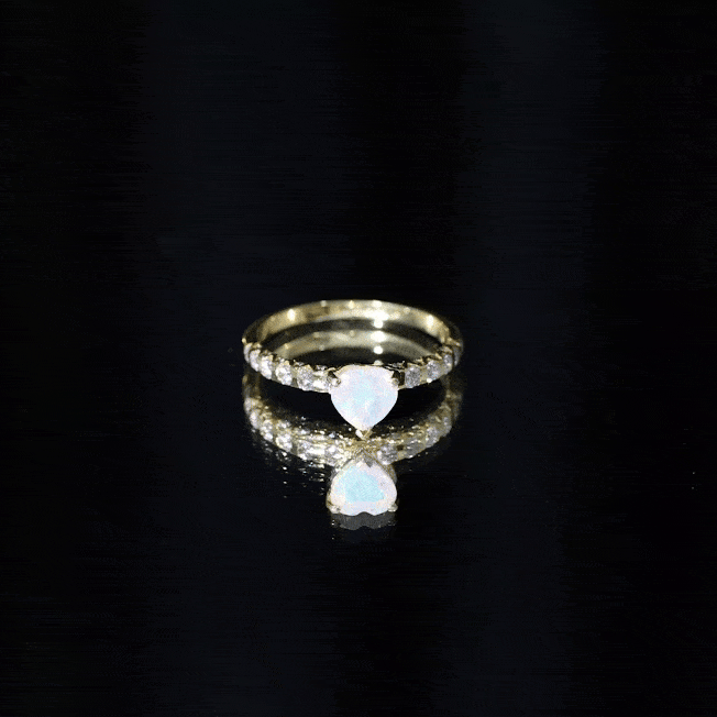 0.75 Carat Heart Shape Ethiopian Opal and Diamond Engagement Ring