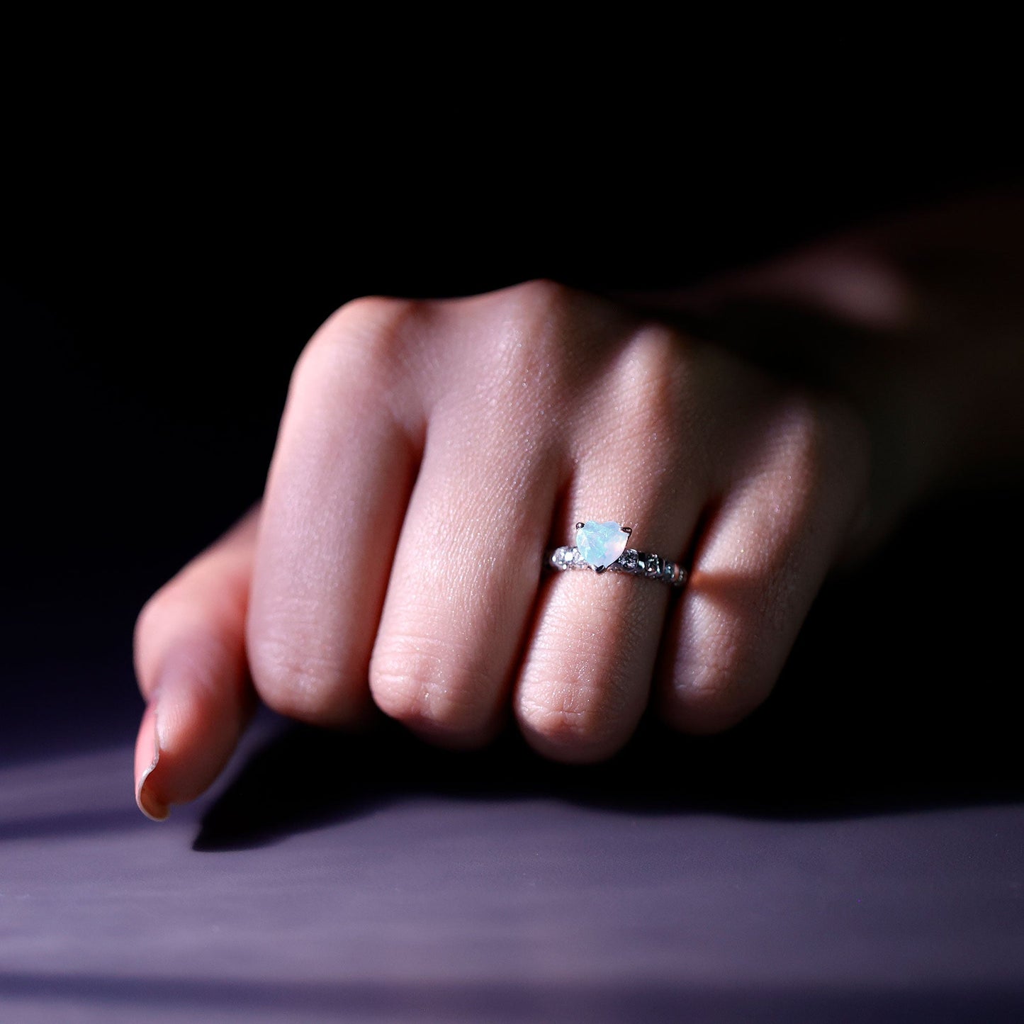 0.75 Carat Heart Shape Ethiopian Opal and Diamond Engagement Ring