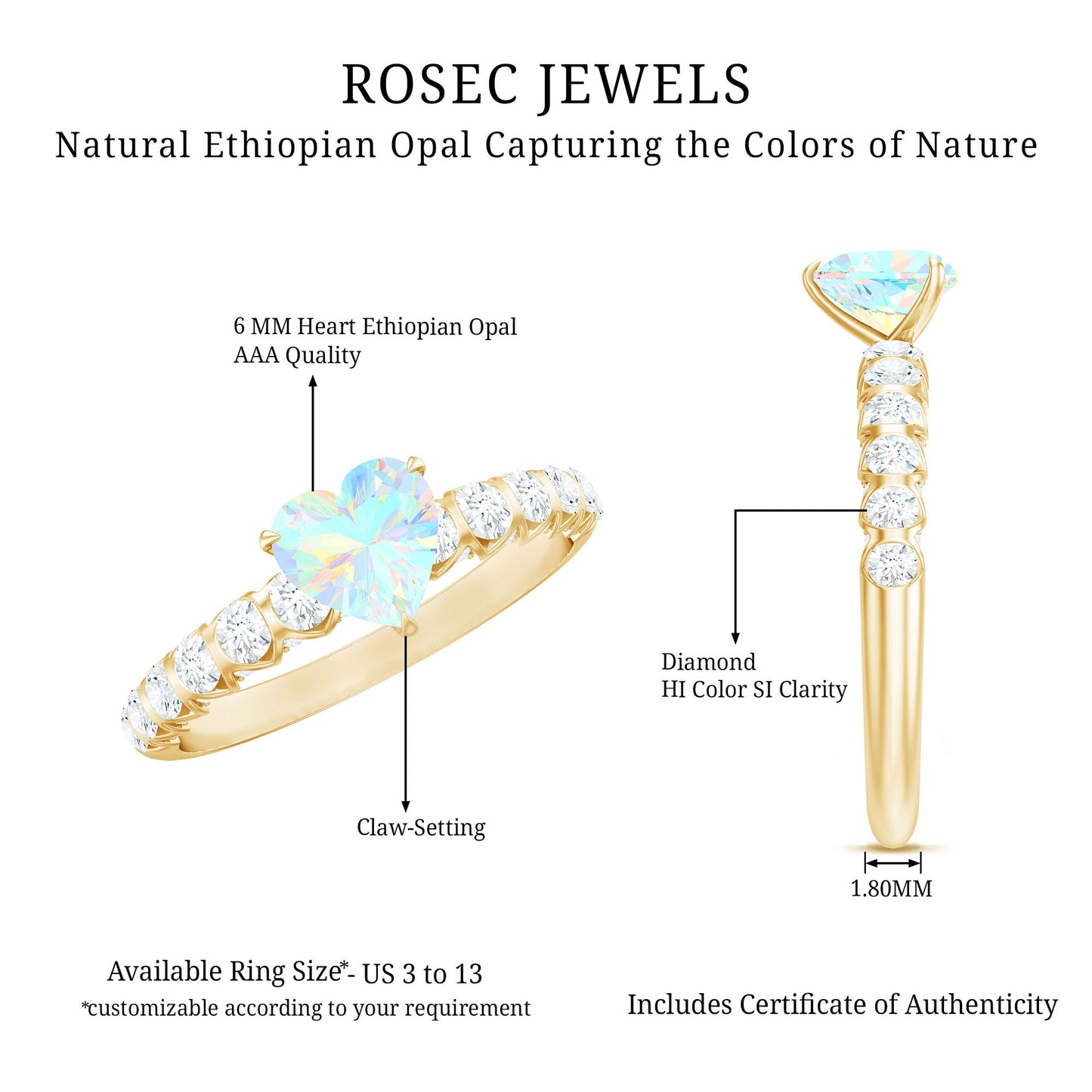 0.75 Carat Heart Shape Ethiopian Opal and Diamond Engagement Ring