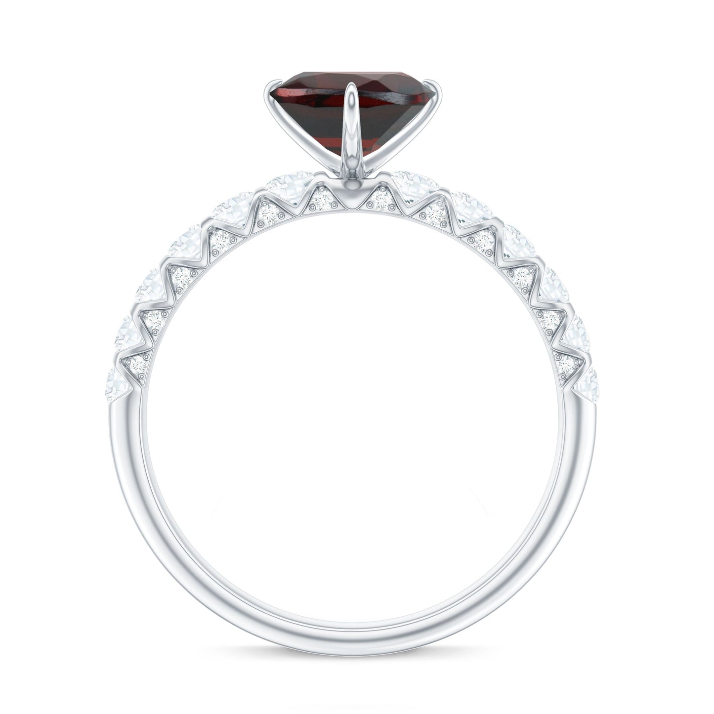 Natural 4 Carat Garnet Heart Engagement Ring with Diamond Side Stones
