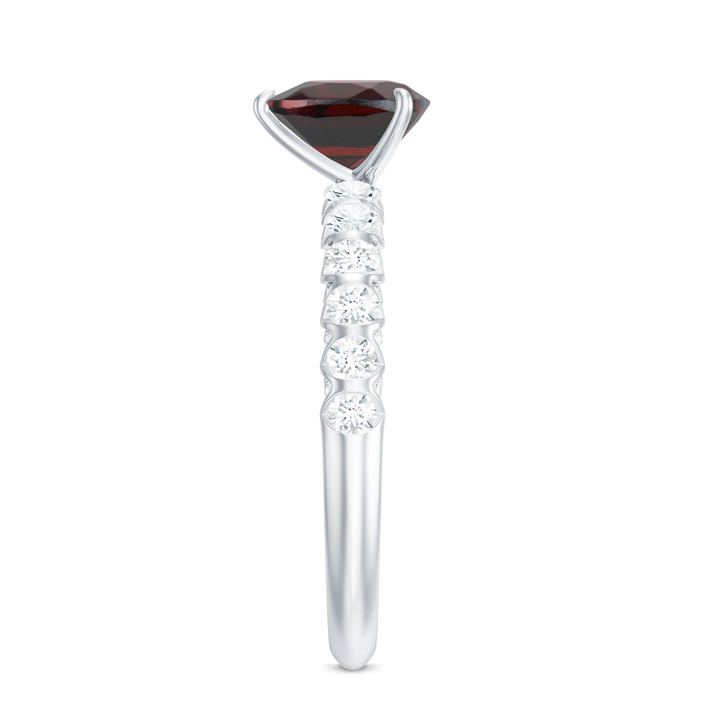 Natural 4 Carat Garnet Heart Engagement Ring with Diamond Side Stones