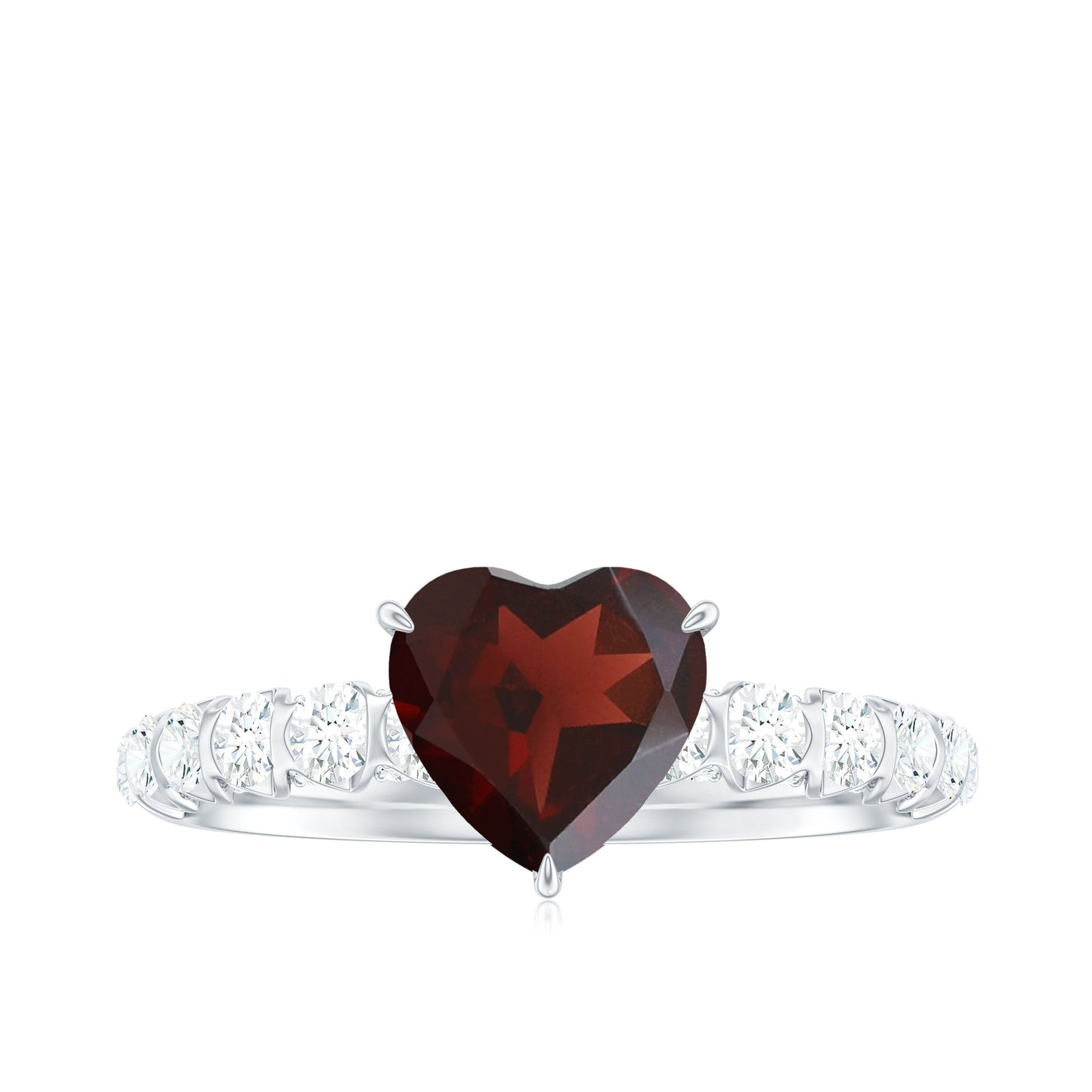 Natural 4 Carat Garnet Heart Engagement Ring with Diamond Side Stones