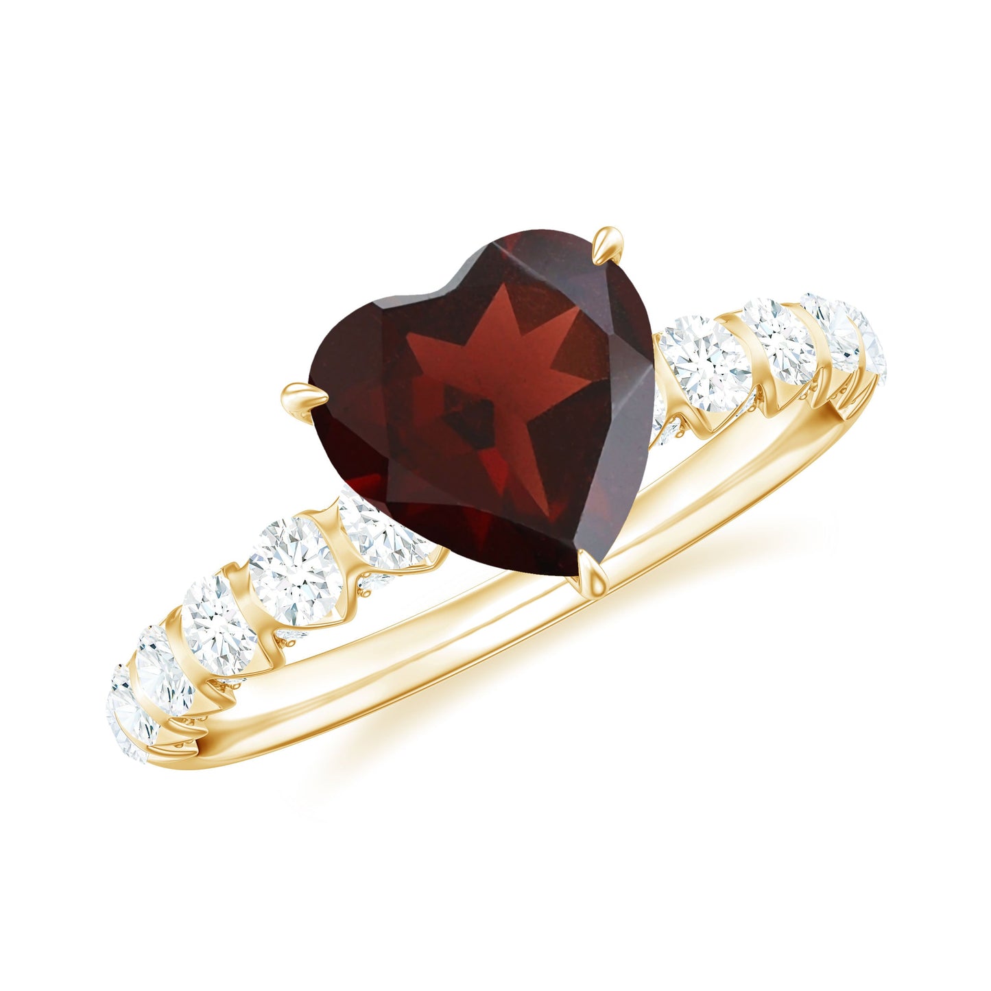 Natural 4 Carat Garnet Heart Engagement Ring with Diamond Side Stones