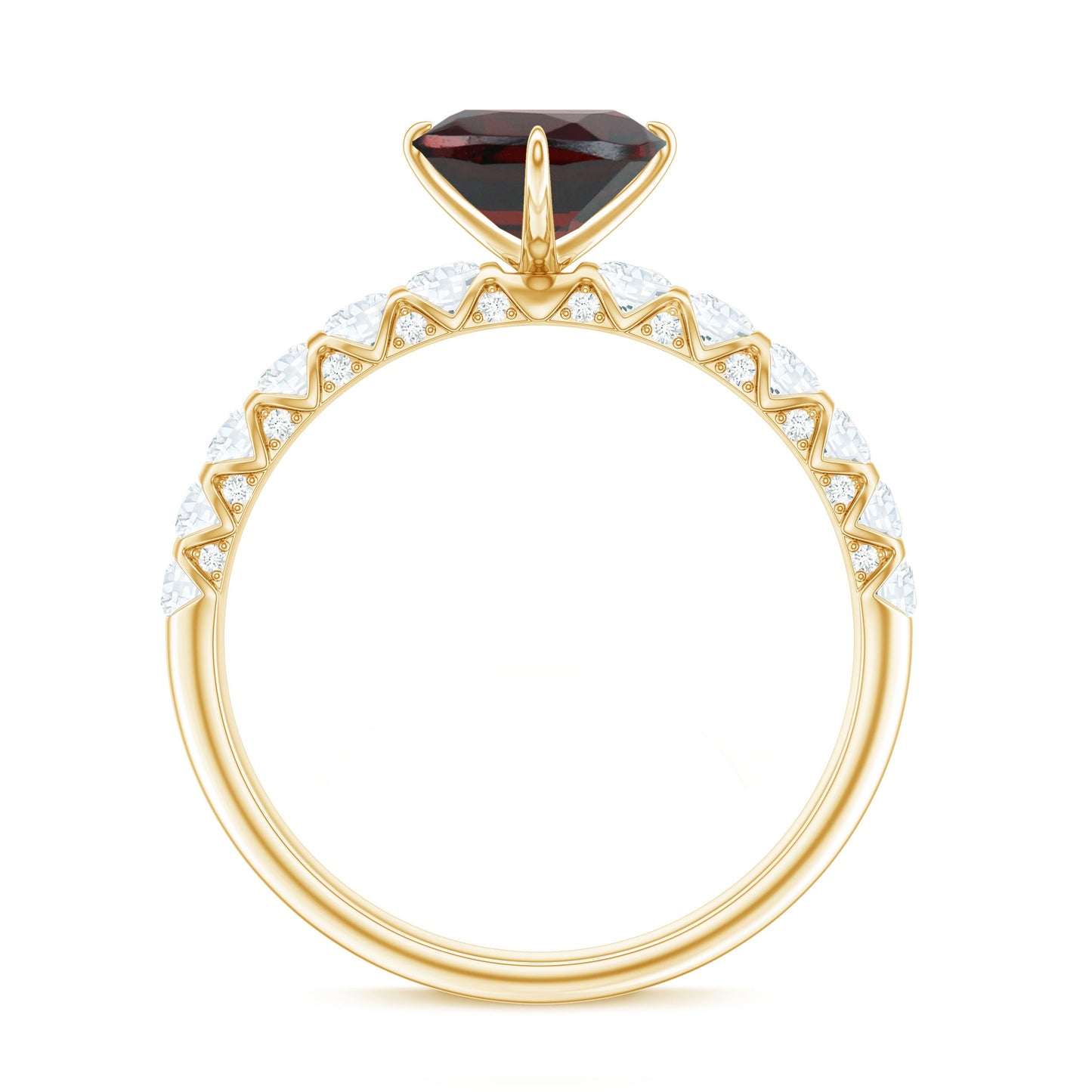 Natural 4 Carat Garnet Heart Engagement Ring with Diamond Side Stones