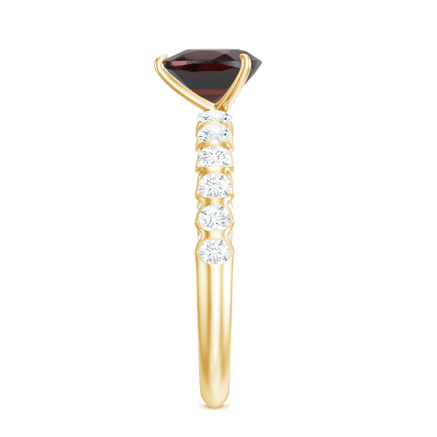 Natural 4 Carat Garnet Heart Engagement Ring with Diamond Side Stones