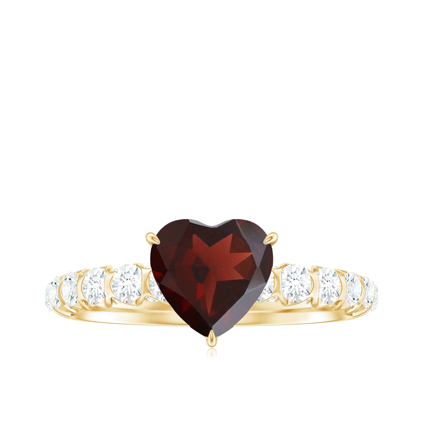 Natural 4 Carat Garnet Heart Engagement Ring with Diamond Side Stones