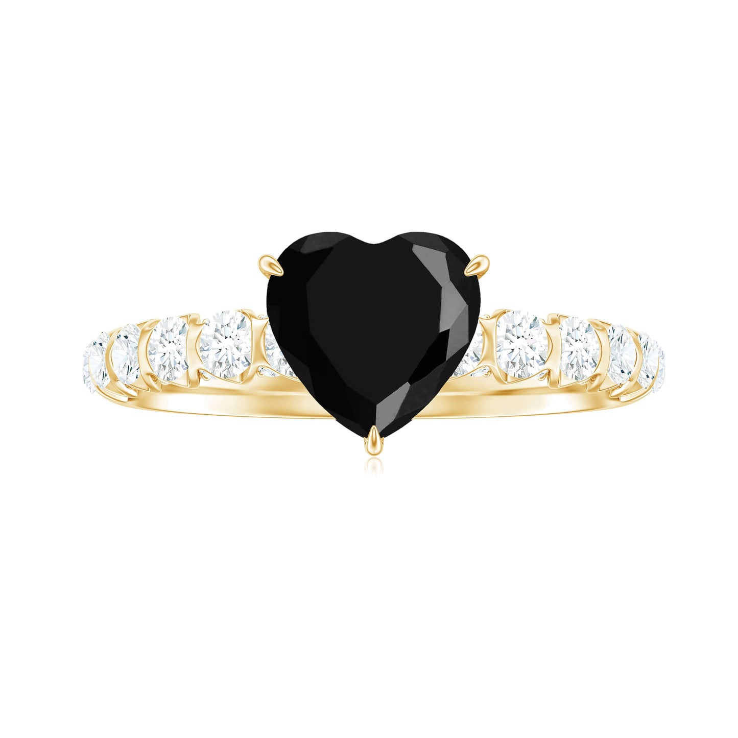 Natural 2 Carat Black Spinel Heart Engagement Ring with Diamond Side Stones