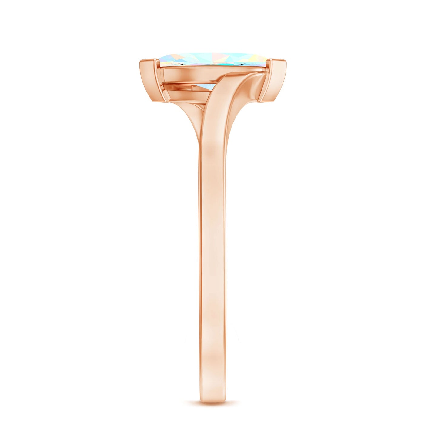 Natural Marquise Ethiopian Rainbow Opal Promise Ring with Bypass Shank