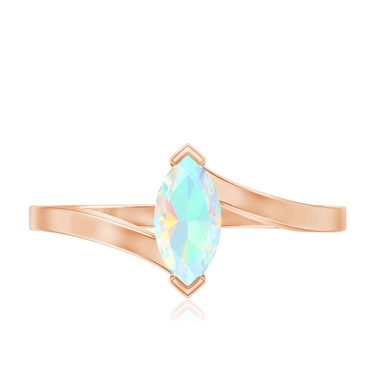 Natural Marquise Ethiopian Rainbow Opal Promise Ring with Bypass Shank
