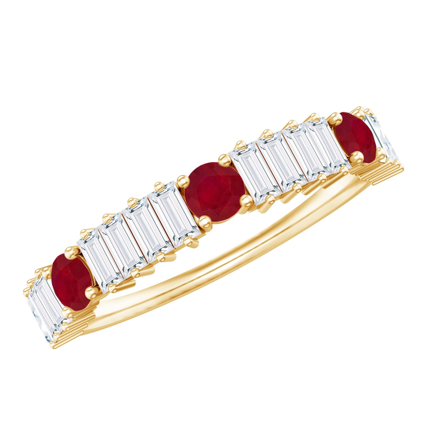 Real Ruby Diamond Half Eternity Band Ring for Women