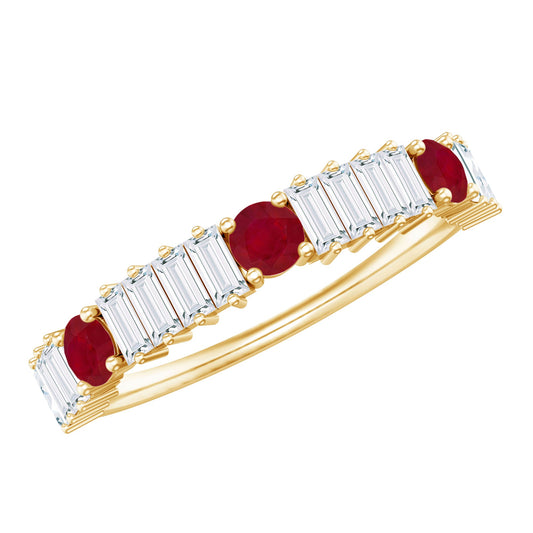 Real Ruby Diamond Half Eternity Band Ring for Women