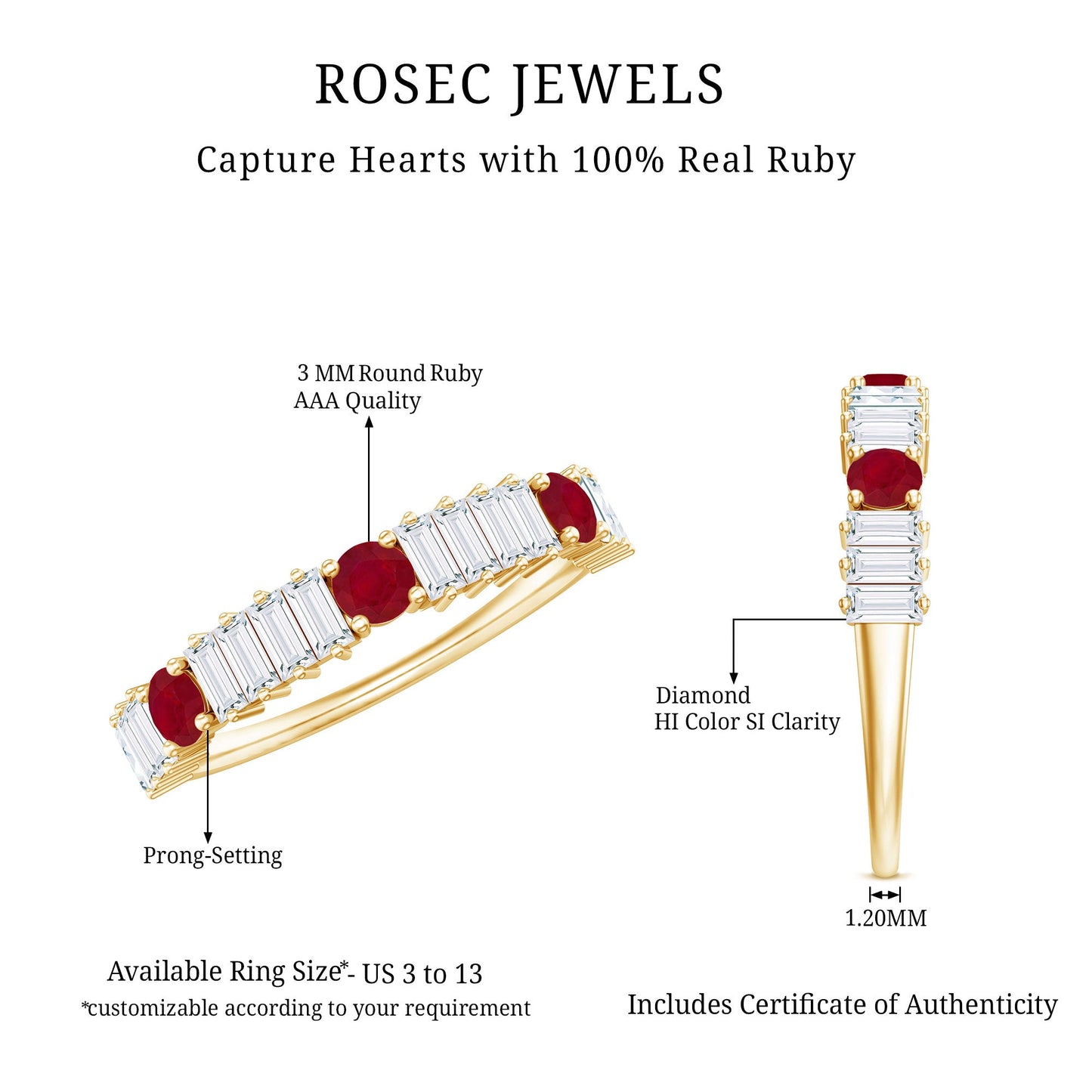 Real Ruby Diamond Half Eternity Band Ring for Women