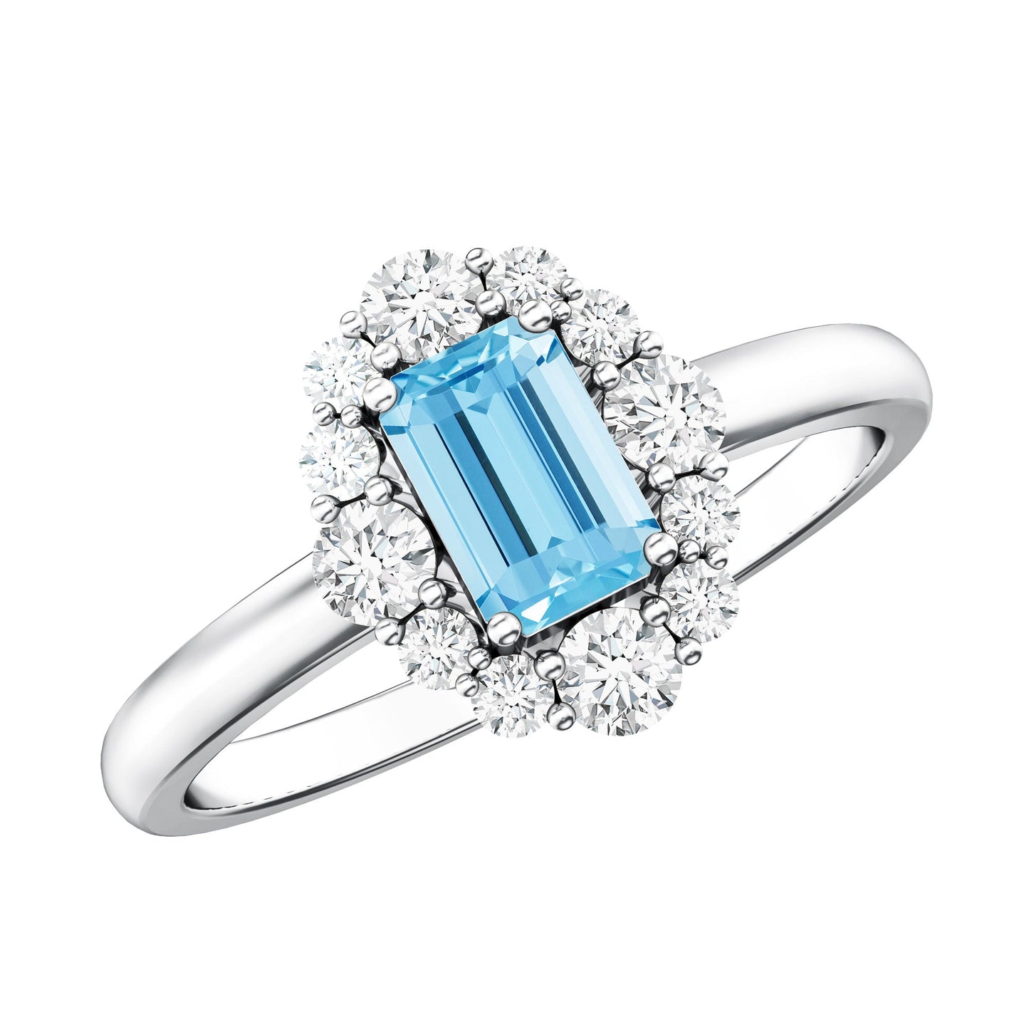 Octagon Aquamarine Engagement Ring with Diamond Halo