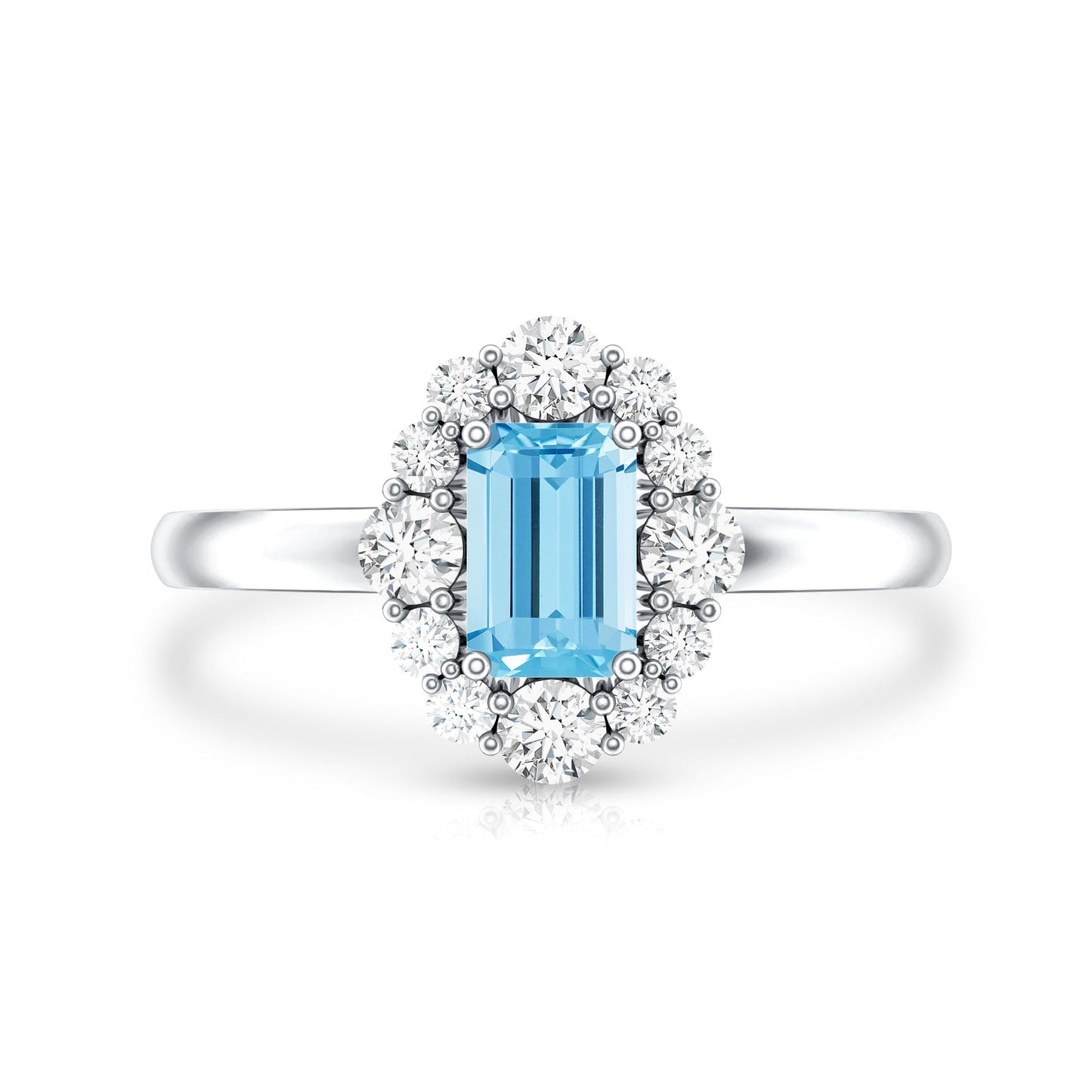 Octagon Aquamarine Engagement Ring with Diamond Halo