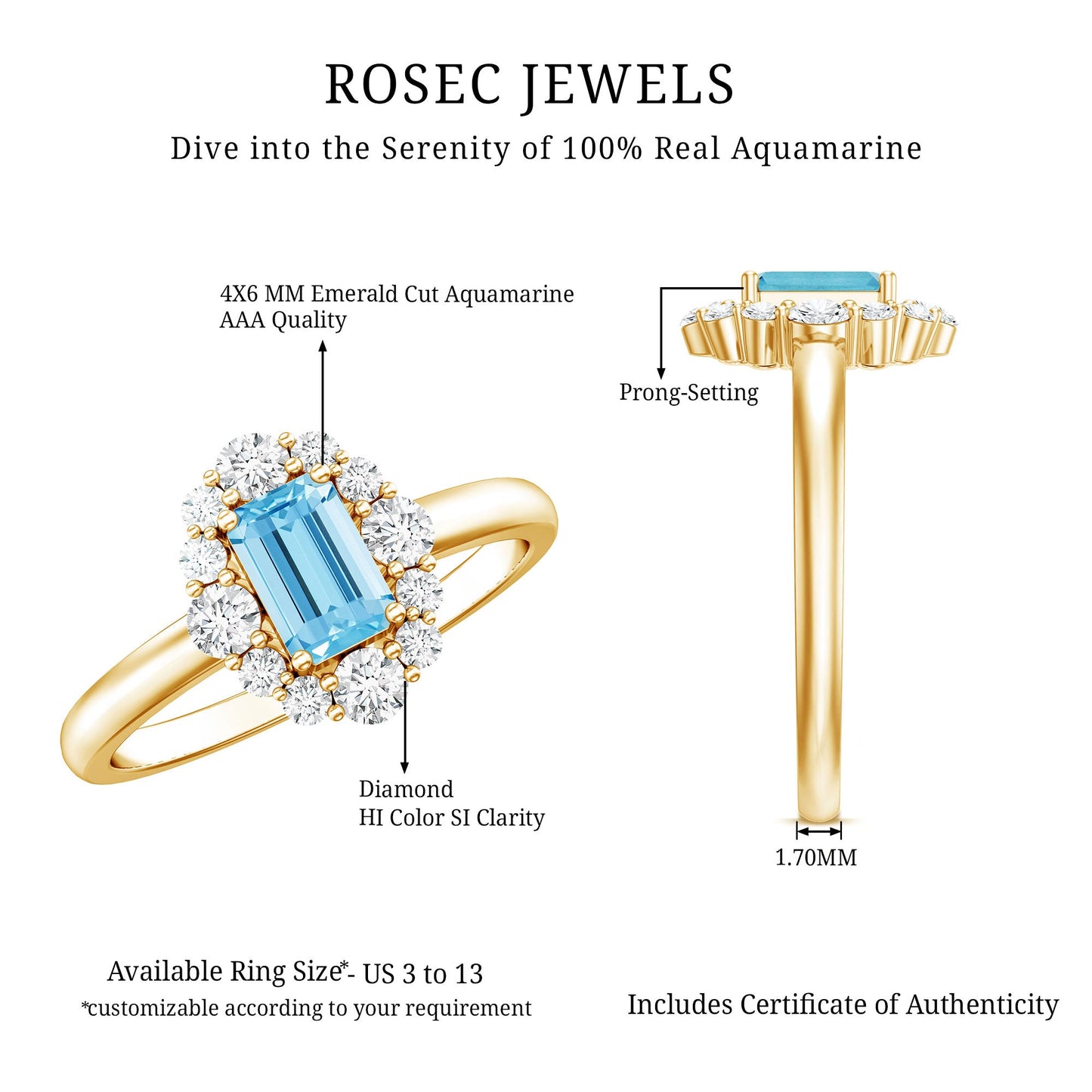 Octagon Aquamarine Engagement Ring with Diamond Halo