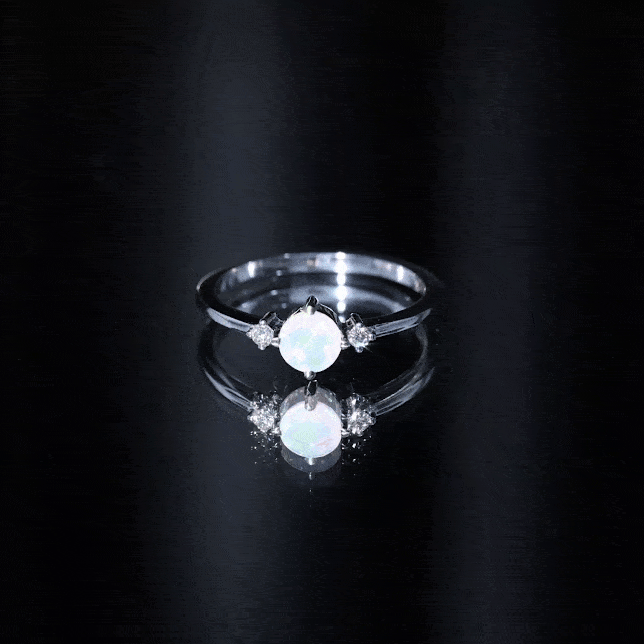 Natural Ethiopian Rainbow Opal Promise Ring with Diamond