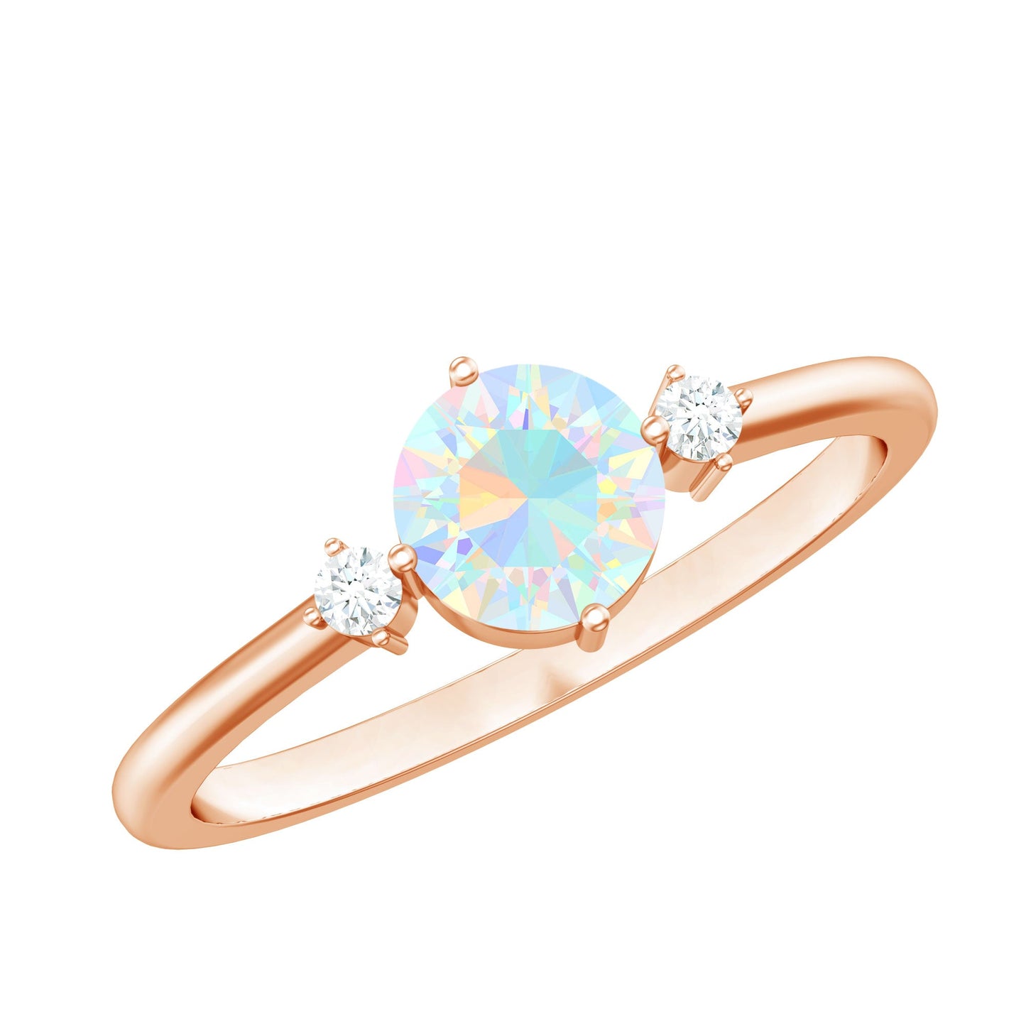 Natural Ethiopian Rainbow Opal Promise Ring with Diamond