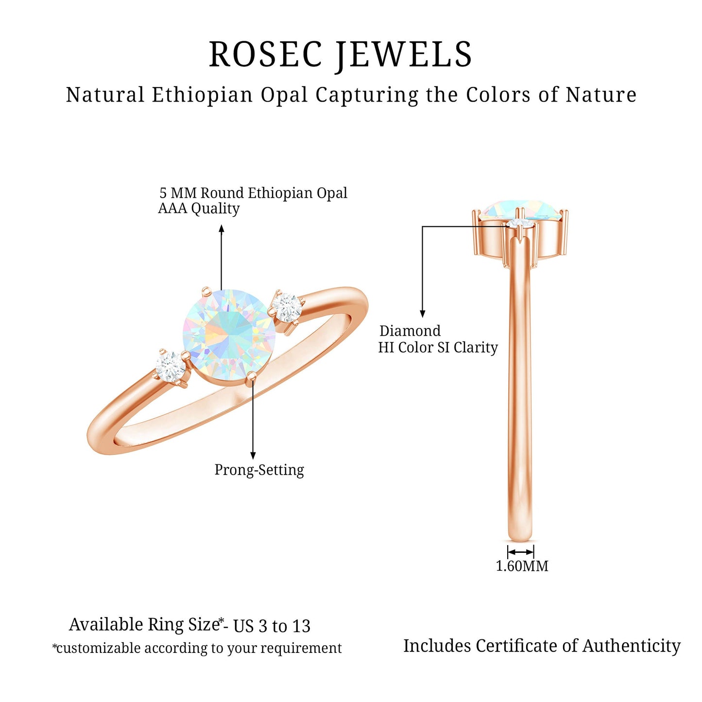 Natural Ethiopian Rainbow Opal Promise Ring with Diamond
