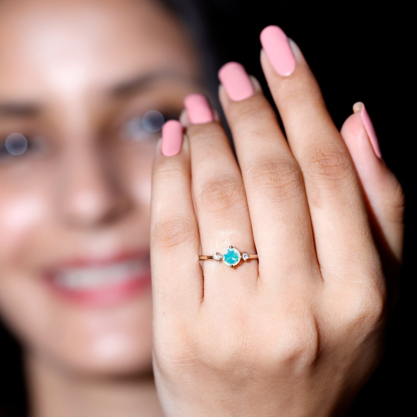 Natural Ethiopian Rainbow Opal Promise Ring with Diamond
