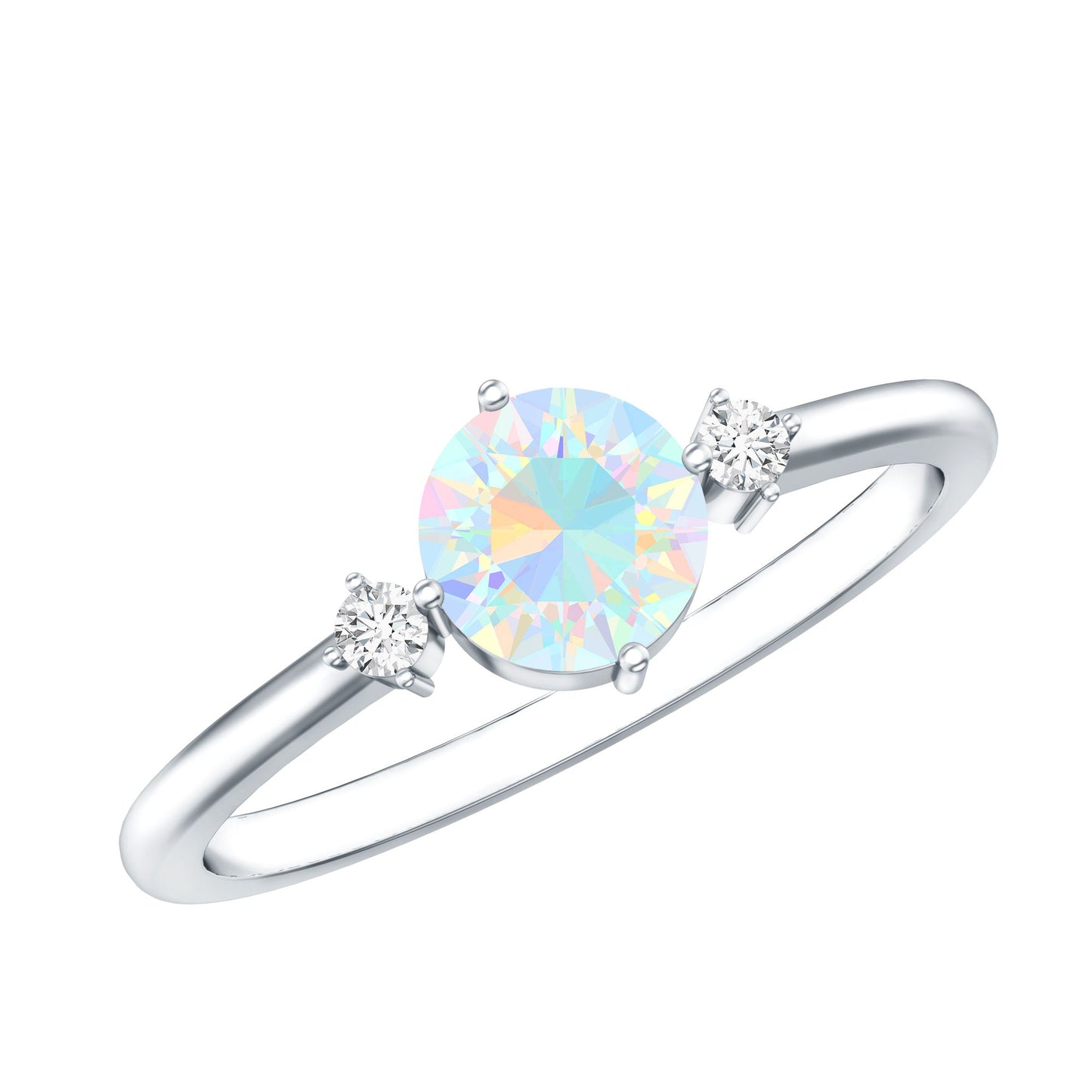 Natural Ethiopian Rainbow Opal Promise Ring with Diamond