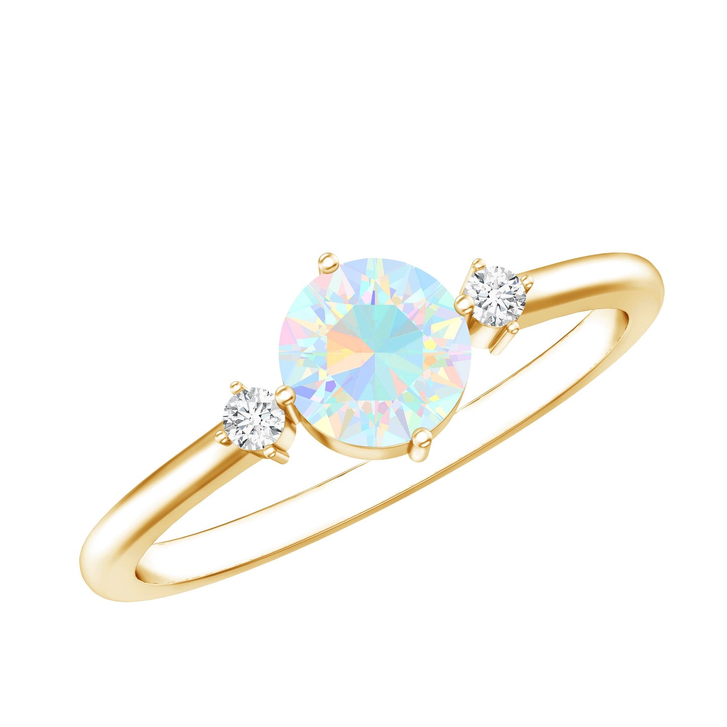 Natural Ethiopian Rainbow Opal Promise Ring with Diamond