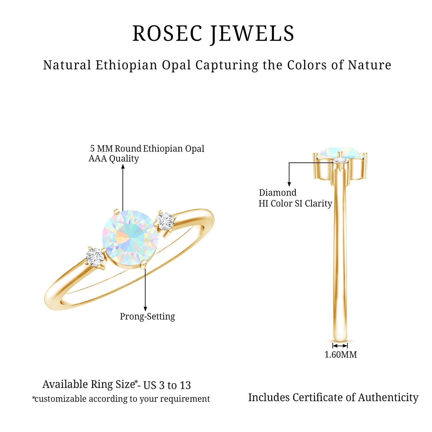 Natural Ethiopian Rainbow Opal Promise Ring with Diamond
