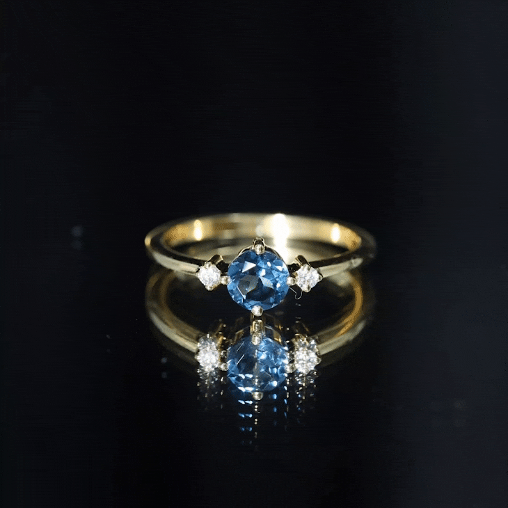 0.6 Carat Round London Blue Topaz Minimal Promise Ring with Diamond