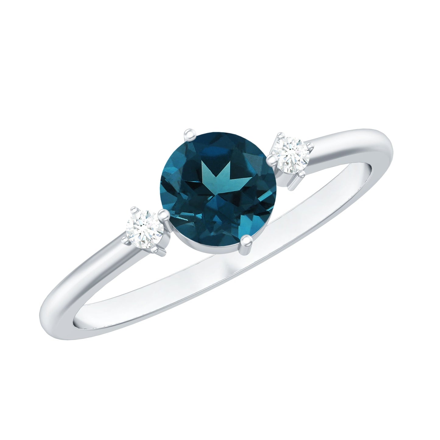 0.6 Carat Round London Blue Topaz Minimal Promise Ring with Diamond