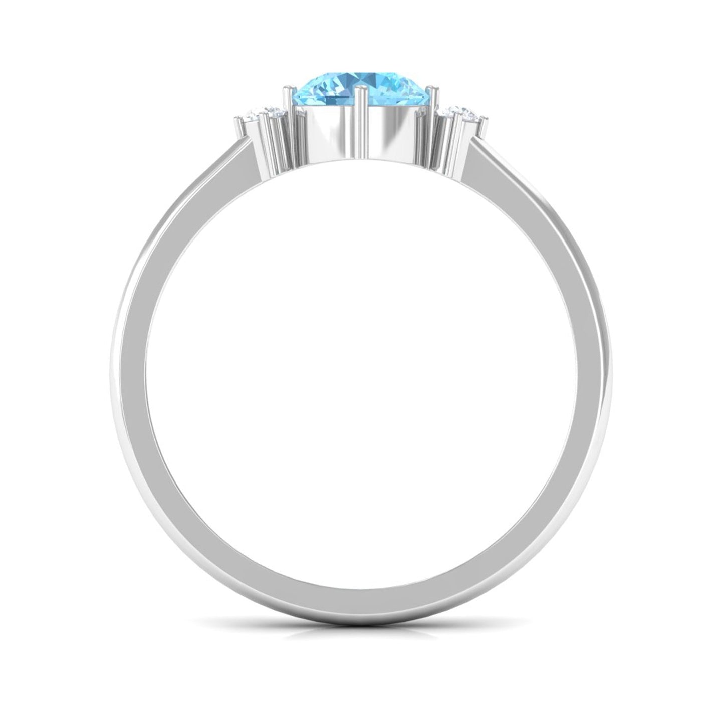 Natural 0.8 Carat Round Aquamarine Promise Ring with Diamond