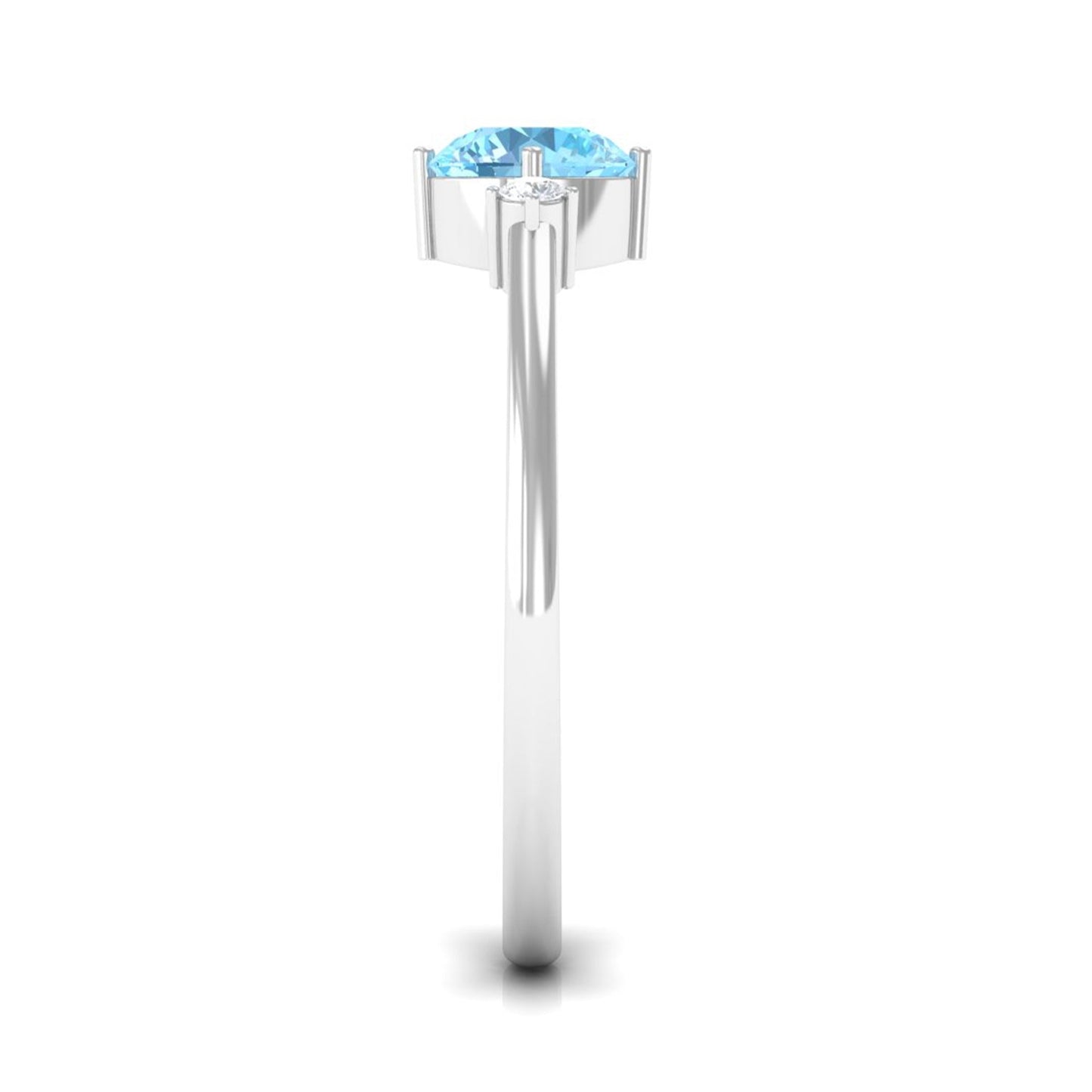 Natural 0.8 Carat Round Aquamarine Promise Ring with Diamond
