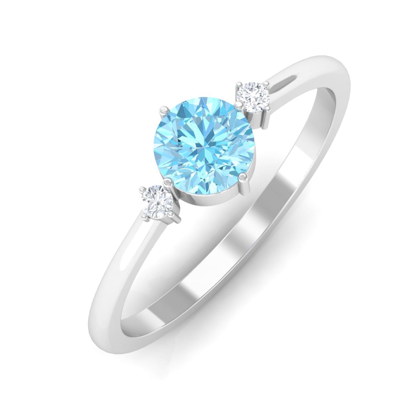 Natural 0.8 Carat Round Aquamarine Promise Ring with Diamond