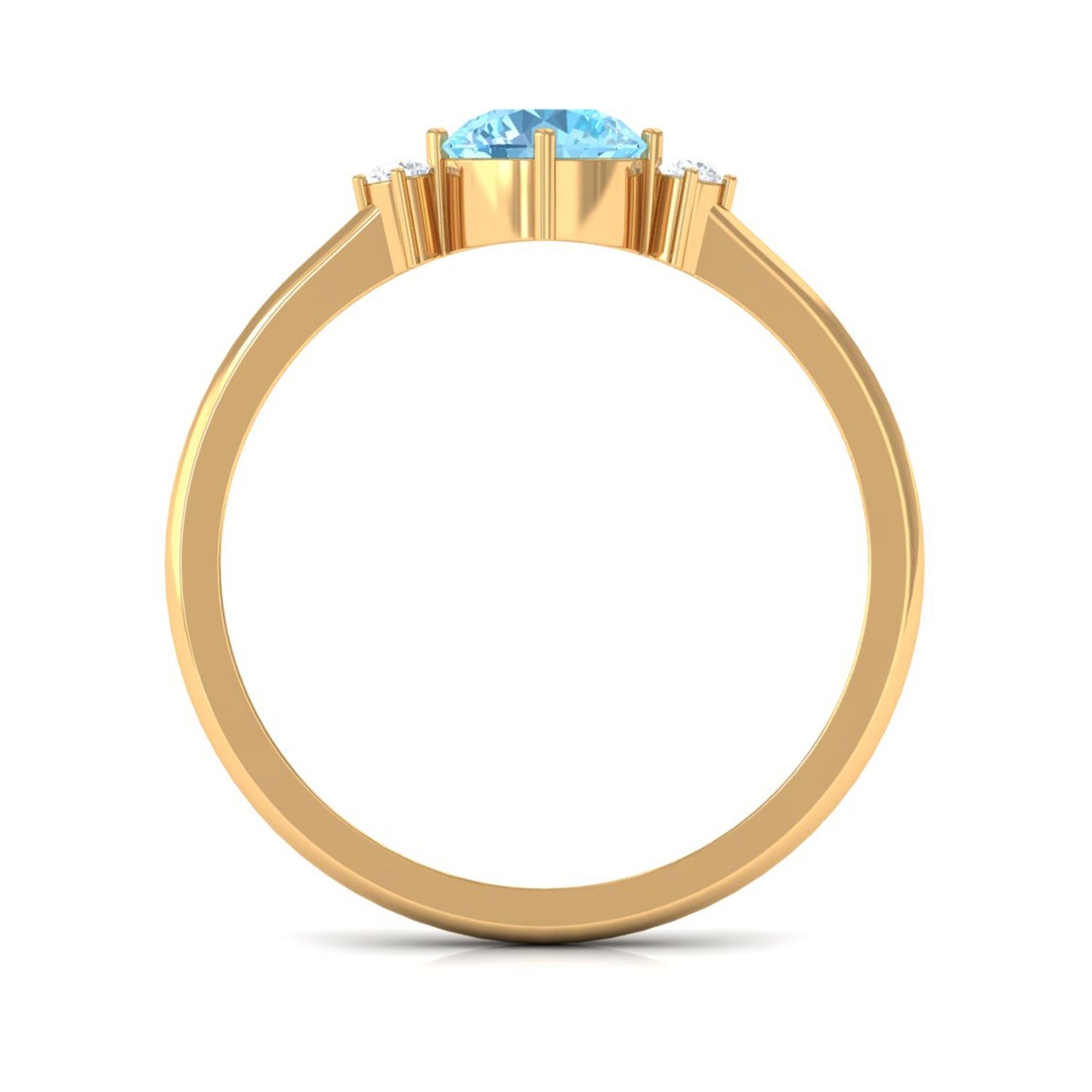 Natural 0.8 Carat Round Aquamarine Promise Ring with Diamond