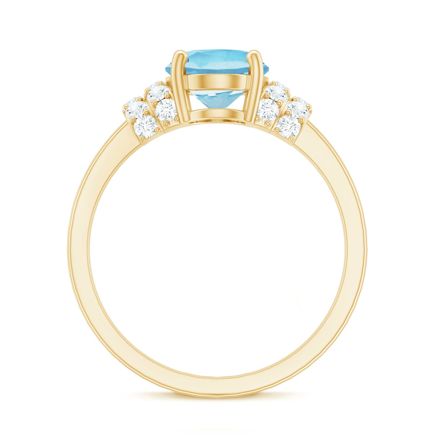 1 Carat Oval Cut Aquamarine Engagement Ring with Diamond Collar