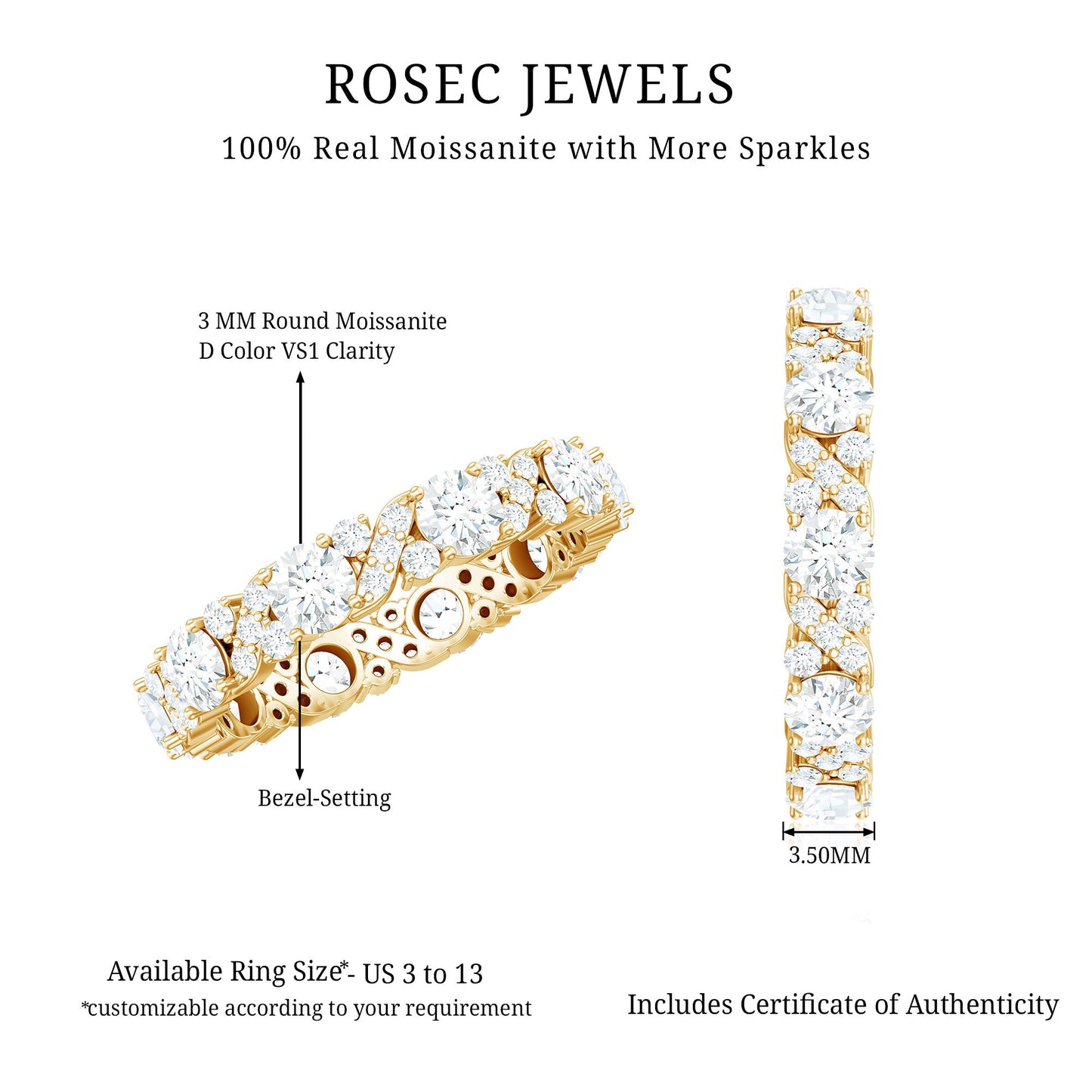 Round Cut Moissanite Eternity Wedding Band Ring