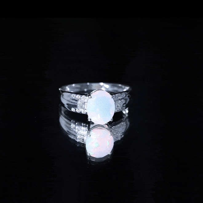 1.3 Carat Ethiopian Opal Oblong Engagement Ring with Diamond